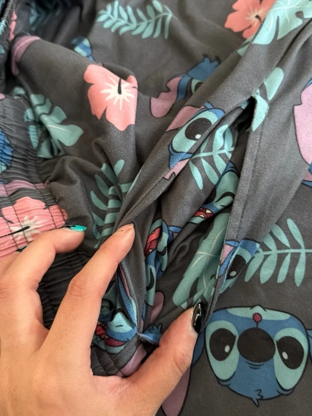 Womens Gray Stitch Print Pajama Pants - Blue & Pink Floral - Picture 2 of 2